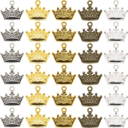 25pcs Wholesale Three Color Crown Charms Zinc Alloy Metal Pendants For DIY Handmade Jewelry Accessories Making 18*15mm