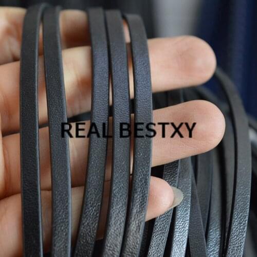REAL BESTXY 5m/lot 4*3mm black flat leather cords for jewelry DIY bracelets leather materials necklace cords bangle straps