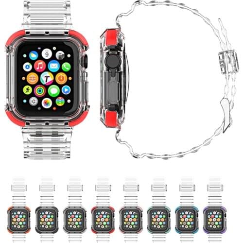 Sport Watch Strap Case for Apple Watch 6 5 4 Band 38 42mm Correa Transparent Silicone for Iwatch 6 Series 5 4 3 Watchband 44 40