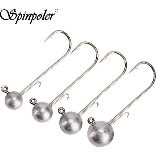 Spinpoler New High Quality Weedless Jig Lead Round Ball Fishing Hook 5g/7g/10g/14g Wobble Head Round Jig (4-Pack)
