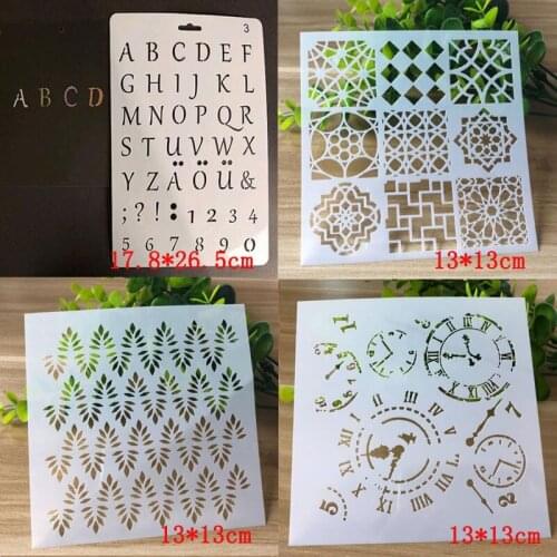 4pc Alphabet Figures Stencils Coloring Embossing Painting Template For Diy Scrapbooking Album Decor Office School Supplies