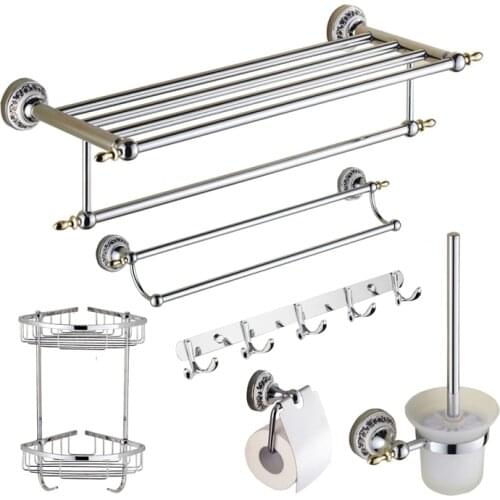 Stainless steel towel rack, bath towel rack, towel bar, bathroom pendant set, European style porcelain bathroom rack hanging set