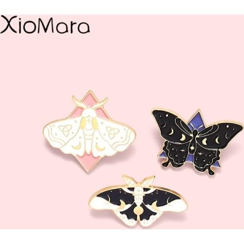 Witchcraft Magic Butterfly Moth Enamel Pins Night Stars Brooches Lapel Badges Wholesale Pin Punk Gothic Jewelry Gifts for Friend