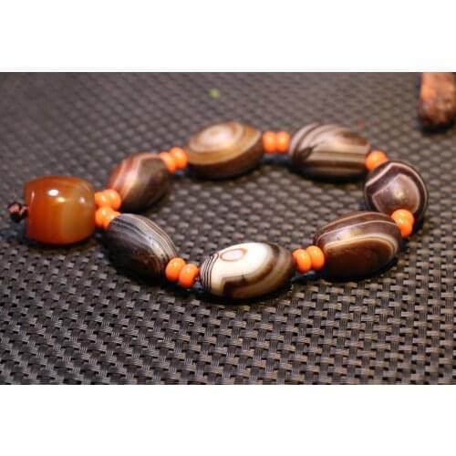 Magic Energy Tibetan old Agate Silkworm Line Hand Prayer Strand dZi Bead Amulet LKbrother Talisman UPD210527A4