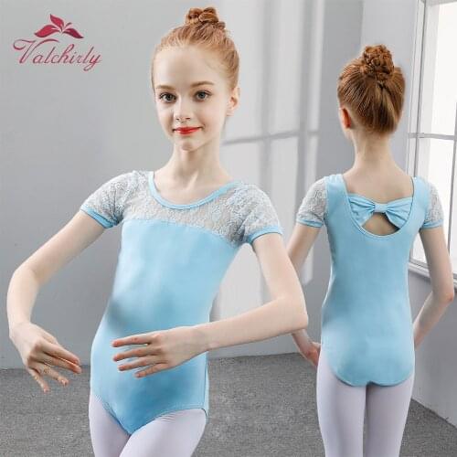High Quality Short Sleeve Floral Lace Professional Ballet Dance Leotard Child Gymnastics Leotard Kids Ballerina Bodysuit
