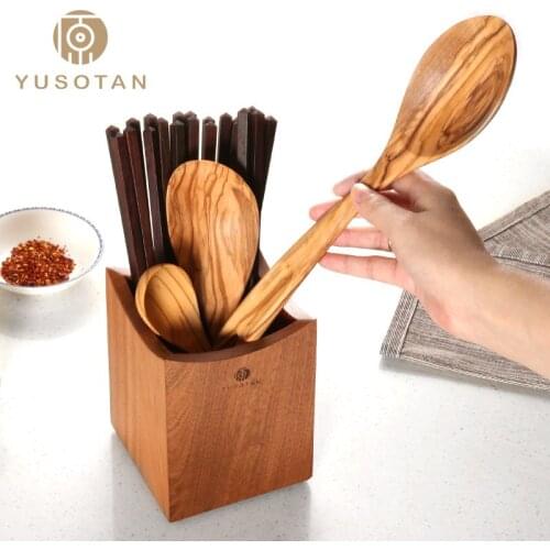 YUSOTAN Retro wooden chopsticks tube kitchen supplies tableware bucket chopsticks cage drain rack spoon tableware storage box