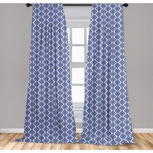 Moroccan Curtains Turkish Ottoman Mosaic Tiles with Floral Leaves Details Print Window Drapes for Living Room Bedroom