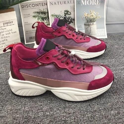 Woman Shoes Platform Leather Mixed Color Sneakers Thick Bottom Zapatos De Mujer Lace Up Shoes Patchwork Sports Shoes Women New