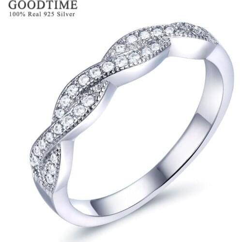 Luxury Rhinestone Ring For Women Pure 925 Sterling Silver Ring Zirconia Braided Ring For Girl Lady Party Silver Jewelry