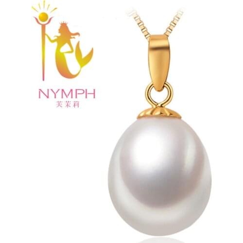 NYMPH Pearl Jewelry Natural Pearl Necklace Pendant White Pearls 9-10mm Real Freshwater Party For Women