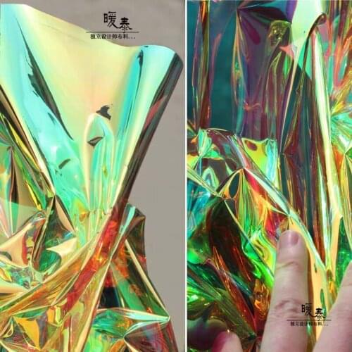 0.2mm TPU Fabric Champagne Gold Laser PVC Waterproof DIY Reflective Clothing Raincoat Bags Art Decor Plastic Designer Fabric