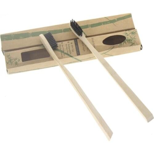 2Pcs/Set Craft Box Pack Black Bristle Environmentally Eco Friendly Travel Home Hotel Manual Adult Tooth Brush Bamboo Toothbrush