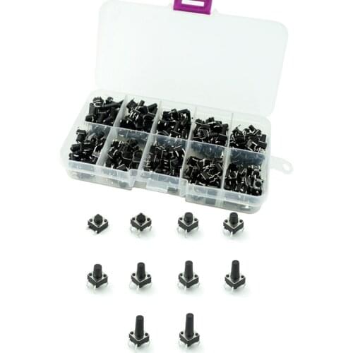 200Pcs 6x6mm Momentary Tact Micro Push Key Button Switches 6*6*/4.3/5/6/7/8/9/10/12/14/16mm Key Switch Assortment Kit Tool