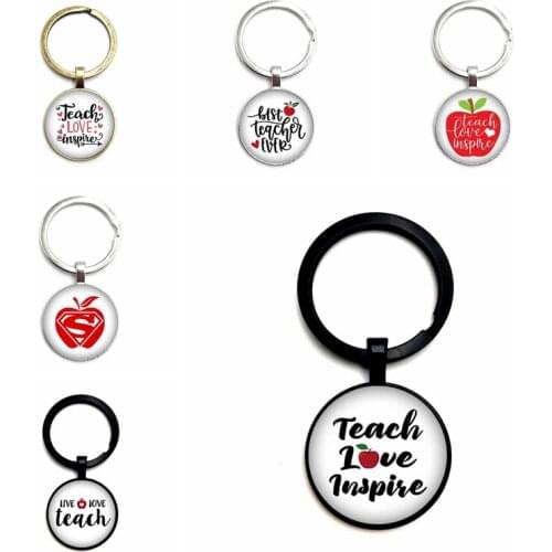 2020 New 3 Color Keychain Glass Cabochon "I Love Teacher" Teachers Day Art Keyring Gift Jewelry