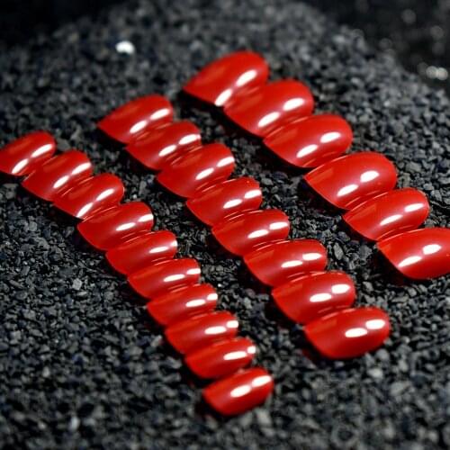 24pcs Kids Cute False Nail Tips Clear Red Full Cover Acrylic Fake Nails Art for Girls Children