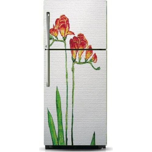 3D Dishwasher Refrigerator Freeze Door Sticker Two Flowers Art Fridge Door Cover Wallpaper Kitchen Accessories
