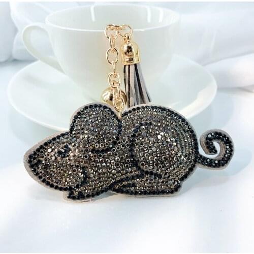 Korean Velet Tassel Key Chain Accessories Mouse Cute Mice Keychains Crystal Bag Fringes Keyring Animal Charm Jewelry for Women