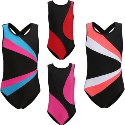 Girls Sleeveless Ballet Dance Costumes Stage Practice Gymnastics Leotard Kids 3-10Y Striped Athletic Bodysuits Acrobatics Tank