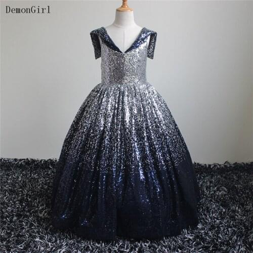 Black Glitter Full Sequined Flower Girl Dress for Wedding Little Princess Birthday Party Gown Kids Clothes Photography 1-12Y