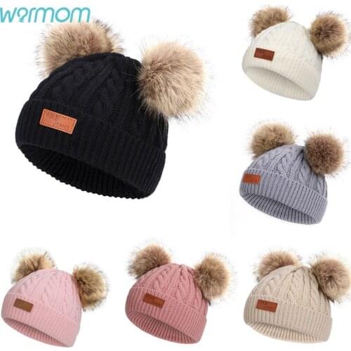 Warmom Childrens Bib Hat Two-piece Pompon Knitted Hat Winter Hat Scarf Set for Boys Girls Knitted Cotton Hat And Scarf