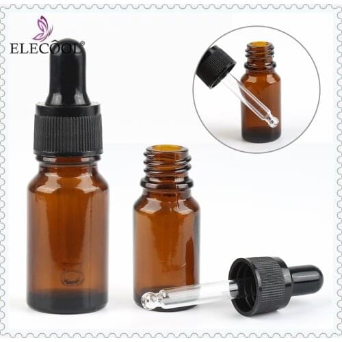 ELECOOL 50pcs 10ml Refillable Empty Oil Amber Glass Reagent Liquid Pipette Bottle Eye Dropper Aromatherapy Skin Care Tool Woman
