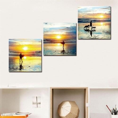 Hot Sale Sunrise Beach Man With Dog Canvas Art Print Poster Wall Quadros De Parede Sala Estar Com Moldura Christmas Gift Cheap