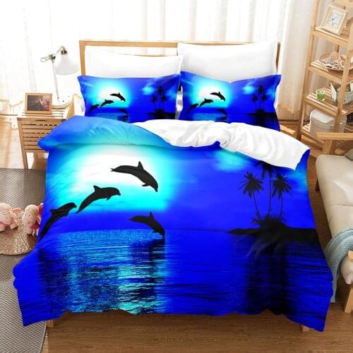 Dolphin Shark Bedding Set Single Twin Full Queen King Size Ocean Fish Bed Set Childrens Kid Bedroom Duvetcover Sets 3D Print 09