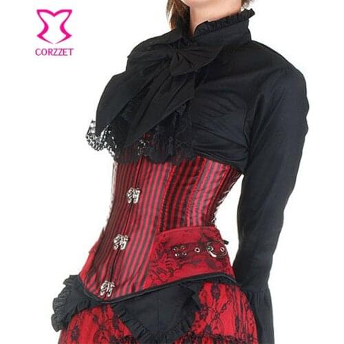 Red/Black Striped Trainers Steel Boned Underbust Corset Steampunk Corselete Feminino Espartilhos Gothic Corsets and Bustiers