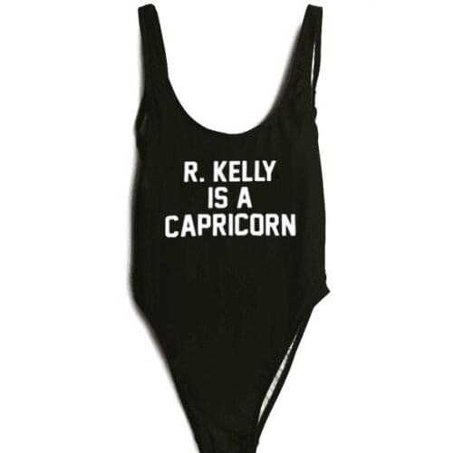 R IS A CAPRICORN Letter Print Bodysuit Swimwear Women Sexy bathing suit Fashion Clothing Bathing suits One-Pieces