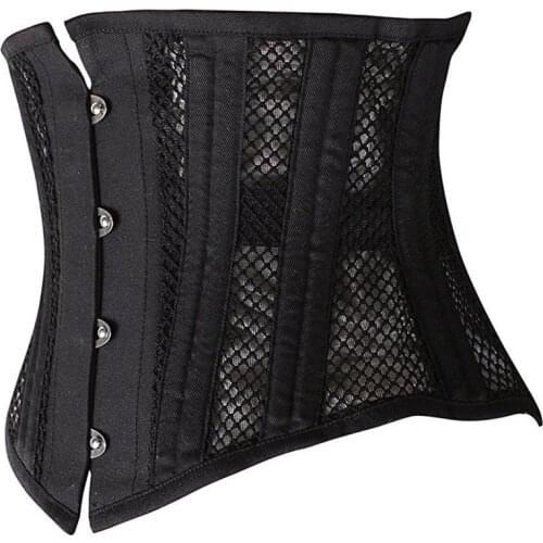 Summer Women Sexy Underbust Corset Gothic Steampunk Bustiers Waist Trainer Body Shaper Steel Boned Breathable Mesh Slimming Belt