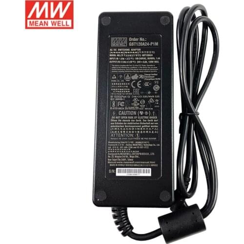MEAN WELL GST120A24-P1M Industrial Level VI Desktop Adapter 110V/220V AC to 24V DC 5A 120W Adaptor Power Supply DC plug 2.5*5.5