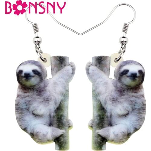 Bonsny Acrylic Sweet South American Sloth Earrings Drop Dangle Wild Animal Fun Jewelry For Women Girls Teen Gift Charms Souvenir