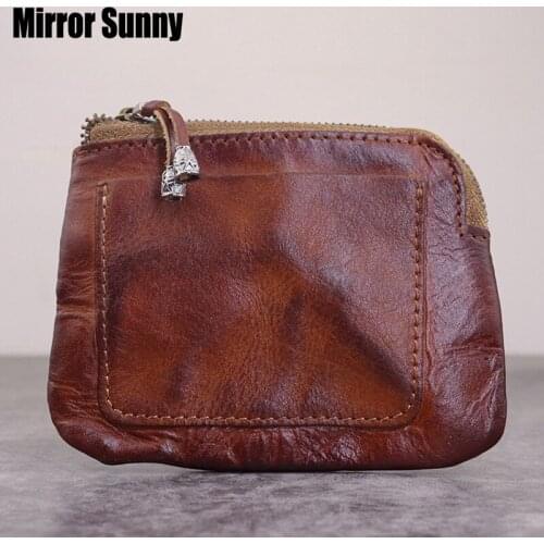 Retro Handmade Genuine Leather Card Holder Mini Wallet For Men & Women Top Layer Cowhide Ultra-thin Drivers License Coin Purse