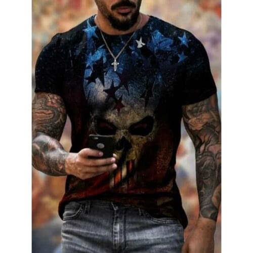 Mens T Shirt 2021 Summer Fashion Street Personality Skull Head 3D Printing T-shirts Plus Size Comfortable Short Sleeve Tshirts