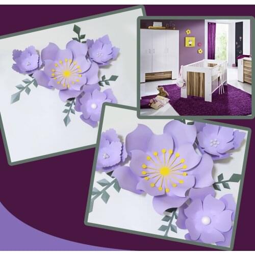 Handmade Lilac Rose DIY Paper Flowers Green Leaves Set For Party Wedding Backdrops Decorations Nursery Wall Deco Video Tutorials