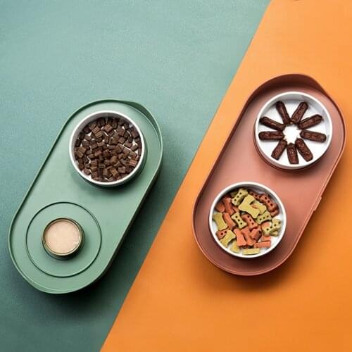 New Ceramic Pet Double Bowl High-footed Neck Guard Cat Bowl Dog Bowl Anti-overturning Pet Drinking And Feeding Bowl