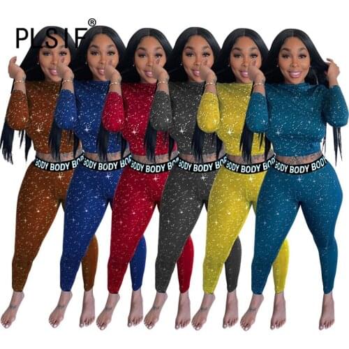 New fashion simple pure color o neck long sleeve crop top and pants 2 piece set high street lady fashion tracksuits