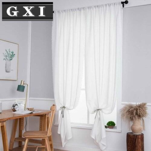 Solid Color Ball lace Thickened Tulle Translucent White Window Screen Kitchen Curtains Decorate Bedroom Balcony