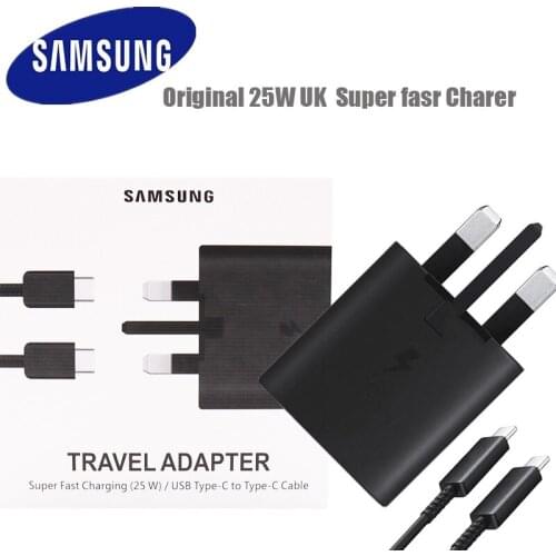 Original Samsung 25W Fast Charging Adapter UK Plug Charger Quick Type C Cable For Samsung Note 10 20 S20 + Ultra S10 A50 A90 5G