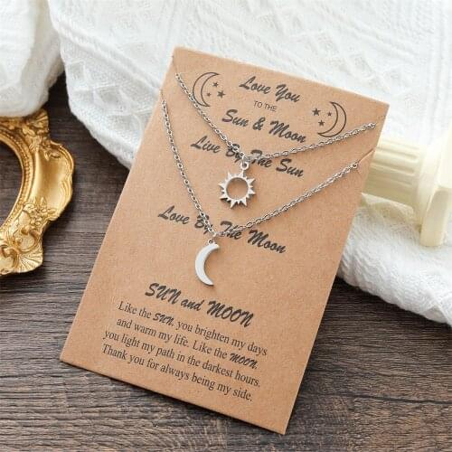 Couple Pendant Clavicle Necklace Stainless Steel Moon Sun Necklace Hollow Pendant Link Chain For Women Men Family Jewelry
