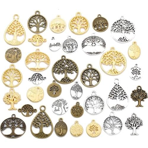 36pcs/lot Mix Tree of Life Metal Zinc Alloy Charms Fit Jewelry Pendant For DIY Necklace Bracelet Jewelry Making Findings