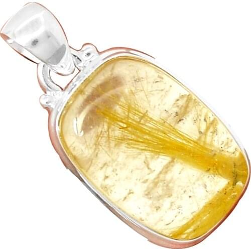 NiaoZaiFei YunZaiKan Genuine Golden Rutile Pendant 925 Sterling Silver, 33 mm, MHBAP5927