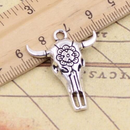 15pcs Charms Skull Bull Ox Star Head 32x26mm Antique Silver Pendants Making DIY Handmade Tibetan Silver Finding Jewelry