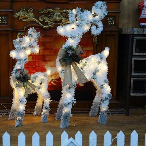 Christmas wrought iron flocking luminous elk snowman creative ornaments hotel window decoration scene setting decorationnavidad