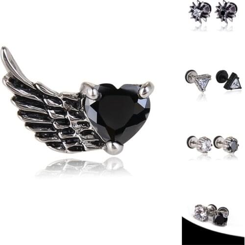 New Design Triangle Wing Zircon Stainless steel Earrings For Women Men Fashion Hip Hop Geometric Stud Ear Jewelry Gifts 2 pieces