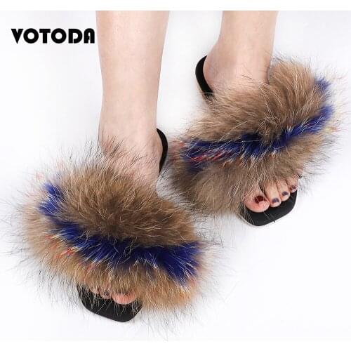 Cross Fur Slippers Women Rainbow Fur Slippers Summer Luxury Fur Sandals For Girl Soft Casual Slippers Ladies Real Fox Hair Shoes