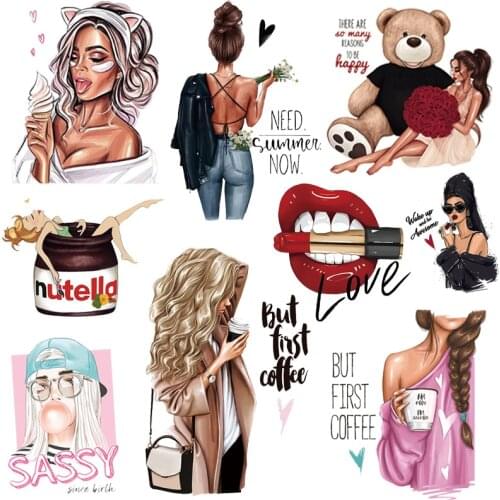 Patch Russian girl vinyl transfer ironing stickers iron on transfers for clothes stickers applique thermal patch for clothes DIY