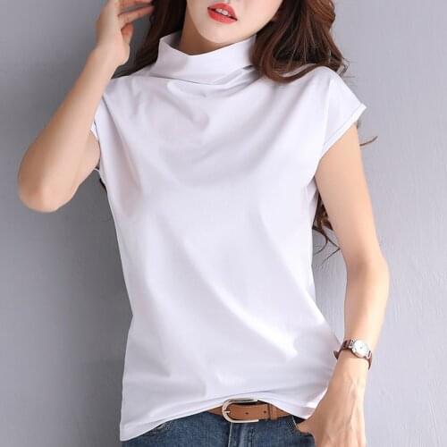 Turtleneck women t-shirts 2019 summer new solid slim sexy fashion half sleeved office lady elegant top tees outwear tops