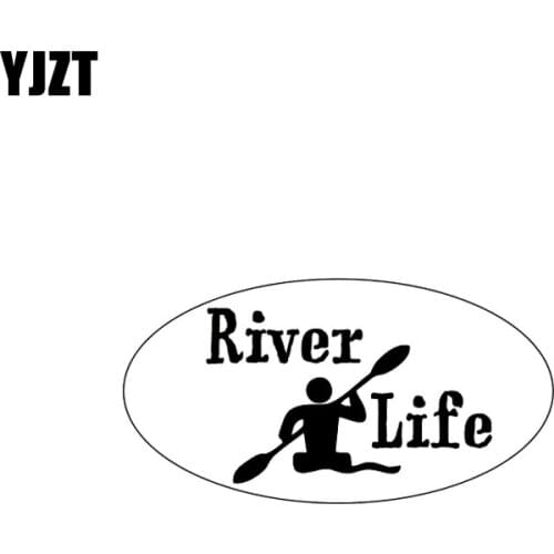 YJZT 14CM*7.4CM River Life Kayak Oval Vinyl Decal Car Sticker Black/Silver C10-01760