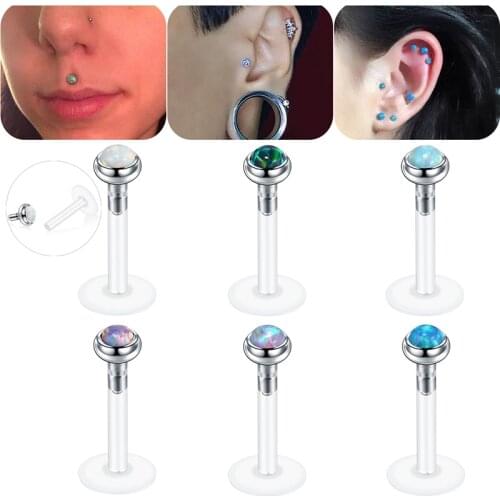 1PC PTFE Bioplast Opal Piercing Oreja Lip Rings Piercings Ear Tragus Cartilage Opal Labret Ring Piercings Body Jewelry Piercings